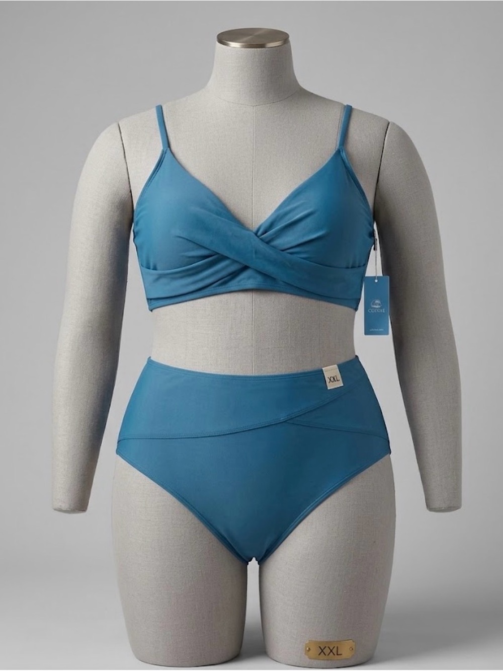 Cupshe Teal Crossover Top High-Waist Bikini Set